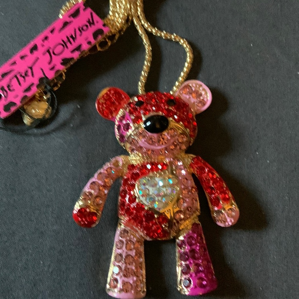 BJ pink/ red rhinestones.  I have 5 of these bear necklaces left.